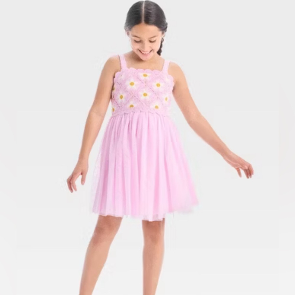Zenzi Girls' Sleeveless Tulle Floral Dress - Pink (Girls Size XXL 16/18)